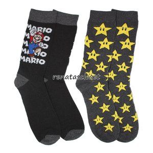 Nintendo Men's 2-pair Licensed Super Mario Crew Socks NWT